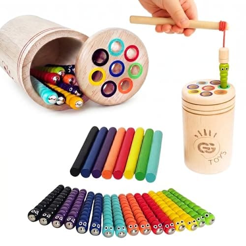 Montessori 3-in-1 Magnetic Fishing and Color Sorting Toys, Wooden Educational Toy for Ages 18 Months to 4 Years, Fine Motor Skills Learning Playset, Sensory Preschool for Toddlers, Boys, Girls