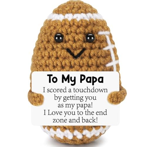 Papa Fathers Day Birthday Gifts from Daughter Son Wife, Father's Day Positive Handmade Crochet Dad Gifts, Funny Cute Small Gift for Dads, I Love You Papa Gift Idea, Unique Football Doll for Bonus Dad