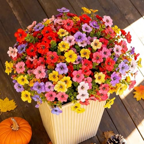 Wanderroot Artificial Flowers for Outdoor,12 Bundles Silk Fake Flowers,UV Resistant Realistic Plastic Faux Plants,No Fade Colorful Daisy for Porch,Patio,Garden,Window Box(6 Multicolor)