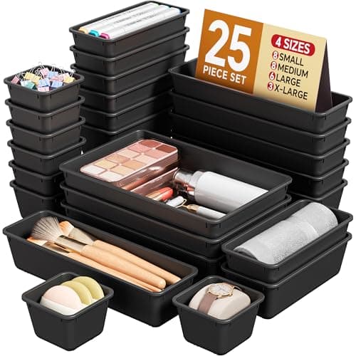 25-Piece Plastic Drawer Organizer Set (Black or Pink)  $11.97 + Free Shipping w/ Prime or on $35+