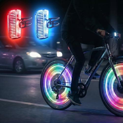 HANZE Bike Wheel Lights Rechargeable, LED Bicycle Spoke Lights 7-Color with 12 Flashing Modes, Motion Sensor Auto On/Off, Waterproof Night Riding Accessories for Kids & Adults E-Bike (2 Pack)
