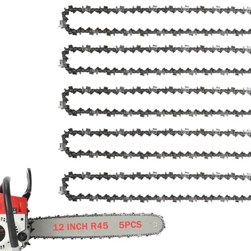 5 Pack 12 Inch Chainsaw Chain 3/8" LP Pitch .043'' Gauge 45 Drive Links fits Dewalt 20V DCCS620, DWO1DT612, Kobalt 1224, Worx WG380, Black Decker LCS1240 and more