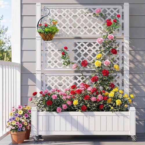 YITAHOME 43.3x17.7x61 in Plant...Garden Bed with Trellis, White