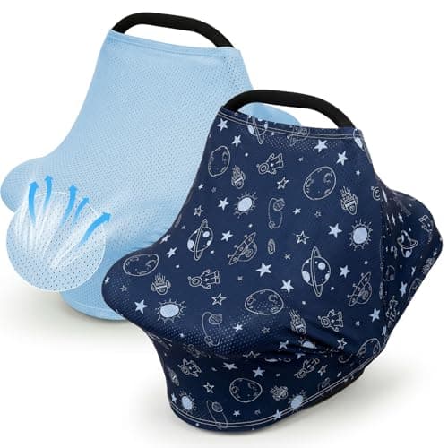 BeBeJoJo 2 Pack Baby Car Seat Cover Full Breathable Mesh Stretchy Infant Carseat Canopy for Boys and Girls Multi-Use Nursing Cover for Breastfeeding Privacy Sunshade Shield Baby Essentials