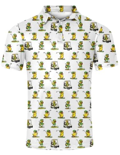 Fanient Men's Golf Polo Shirt Slim Fit Polo Shirts Yellow Duck Cartoon Funny Performance Short Sleeve Dry Fit Golf Shirts XXL