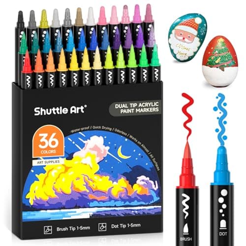 Shuttle Art 36-Color Dual Tip Acrylic Paint Markers Set (Brush/Dot Tips or Fine/Dot Tips) $7.49 + Free Shipping w/ Prime or on $35+