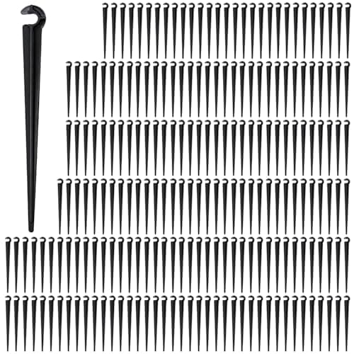 RedChili 210 Pack Irrigation Support Stakes for 1/4 Inch Drip Tubing, 1/4" Drip Tubing Hold Plastic Stakes Quarter Inch Drip Line Holder Fittings for Lawn Raised Bed Greenhouse Plant Watering System