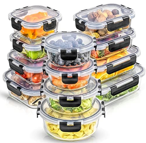 $32.21 | 24-Piece JoyJolt JoyFul Borosilicate Glass Airtight Food Storage Containers w/ Lids(Black) at Amazon