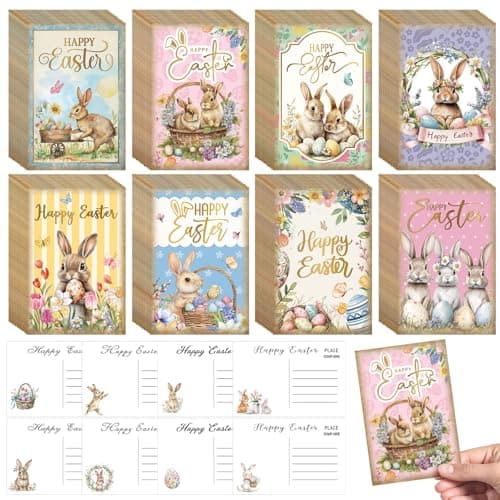 Motipuns 80 Pcs Vintage Easter Cards Bulk Bunny Rabbit Easter Postcards 4 x 6 Inch Retro Antique Greeting Cards Set for Family Friends Catholic Christian Party Supplies(Vivid)