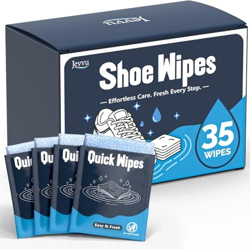 Jevvu Shoe Wipes, 35 Dual-Textured Individually Wrapped Sneaker Cleaning Wipes for White Shoes, Waterless Portable Shoe Cleaner Wipes for Leather, Canvas, Mesh, Knit & Rubber