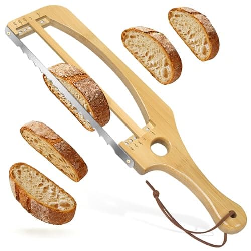Adjustable Bread Slicer for Homemade Bread, 16.5'' Sourdough Bread Knife with Magnetic Adjustment Mechanism 5 Thickness Guides, Stainless Steel Serrated Bread Cutter for Bagels, Baguettes (Natural)