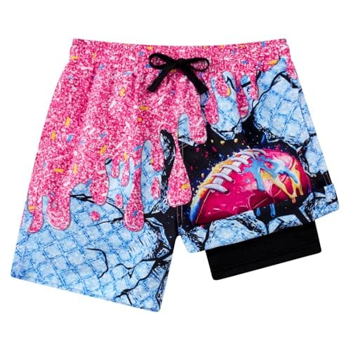 Idgreatim Boys Swim Trunks Size 10-12T Ice Cream Drip Football Swim Suit with Boxer Brief Lining Quick Dry Swimsuit Shorts for Youth