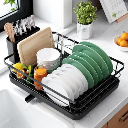 Kitsure Dish Drying Rack for Kitchen Counter w/ Cutlery Holder $9