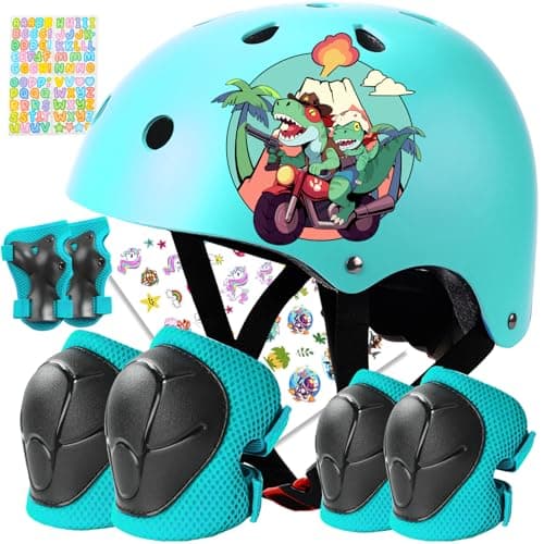 BiutiMama Toddler Kids Bike Helmet Set for Boys Girls Color Gradient Adjustable Skateboard Helmet Protective Gear Set Knee Elbow Wrist Pads for Bike, Roller, Scooter, Cycling, Balance and More Sports