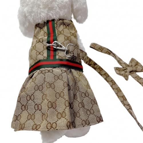 Grrruci Harness Dress | Designer Dog Harness Dress Brown XS