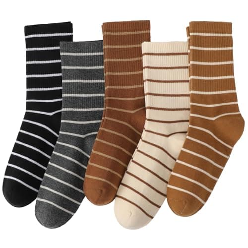 scenicamp 5 Pairs Retro Colorful Striped Socks Cute Casual Cotton Athletic Crew Socks for Women Girls Size 5-8.5