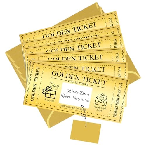 GEVOPREFRRED 6 Sets Golden Ticket with Envelopes, Scratch off Card Surprise Gift Reveal, Card as Perfect for Birthday Card Wedding Card Concert Ticket Cinema Voucher Raffle Gift