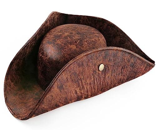 Srnede Pirate-Hat Women Tricorn Brown Pirate Men Leather Faux Leather Vintage Wrinkle Distressed Brown