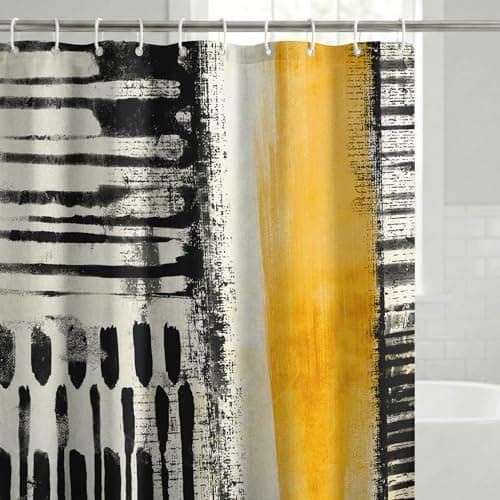 Americanflat 71x74 Abstract Sh...Black, Ivory, and Ochre Yellow