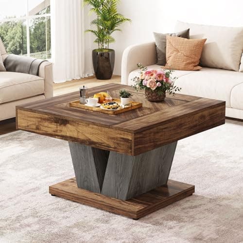 Tribesigns Square Coffee Table...nt Table, Rustic Brown & Black