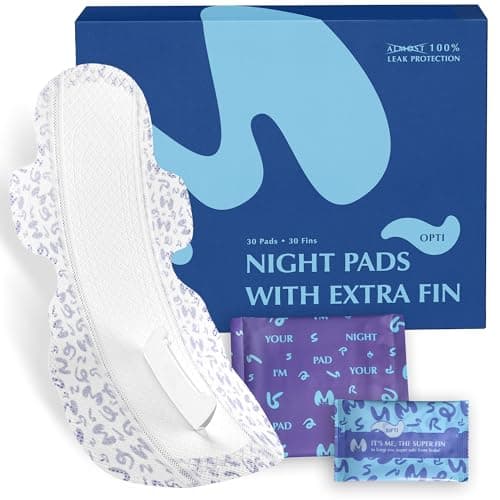MAMARISSA Overnight Pads with Wings – Size 4 (Opti Pad) – Ultimate Leak-Free Protection with Absorbent FIN Technology – 30 Sanitary Napkins with pH-Balanced Wipes – Sanitary Pads for Women & Teens