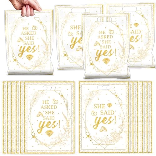 Aposwow Happy Engagement Party Favors Bags - 50 Pcs She Said Yes Goodie Candy Treat Bags He Asked She Said Yes Party Supplies for Wedding Engagement Birthday Bachelorete Bridal Shower