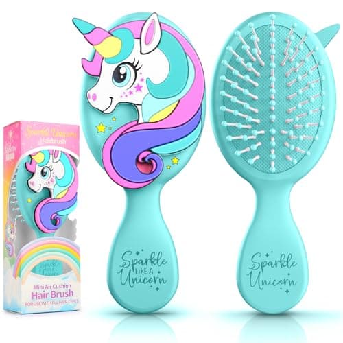 Sparkle Unicorn Toddler Hair Brush for Toddler Boys & Kids Ages 2-4+, Aqua Mini Unicorn Hairbrush, Gentle Detangling brush, Wet & Dry Hair, Ball-Tip Bristles for Sensitive Scalp, Travel Hairbrush