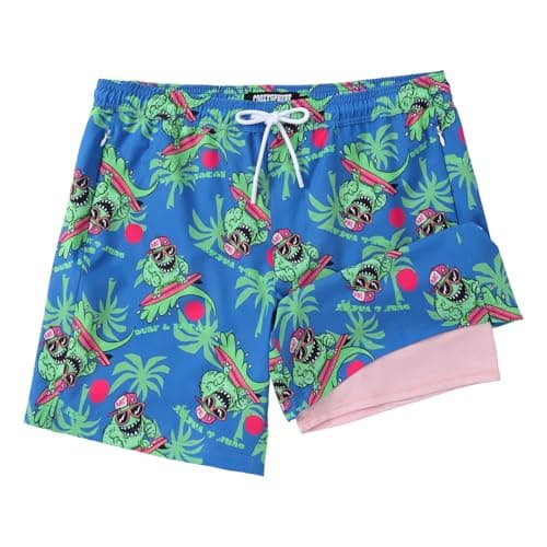 CoozySphere Boys Swim Trunks with Compression Liner Size 7-8 Swimming Shorts Quick Dry Bathing Suit with Zipper Pockets