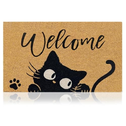 AMARU DOOR MATS - Coir Welcome Mat, Non-Slip, Welcome Cat, 17 x 29 in