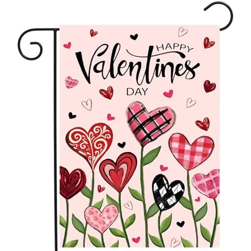 Happy Valentines Day Garden Flag Love Heart Floral Banner 12x18 Inch Double Sided for Outside Spring Holiday Anniversary Yard Decorative