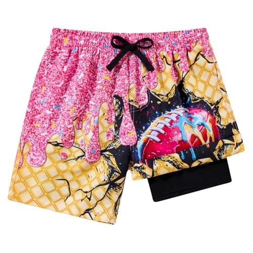 Boys Swim Trunks Size 8 Ice Cream Drip Football Swimming Trunk with Compression Lining Kids Beach Swimsuit
