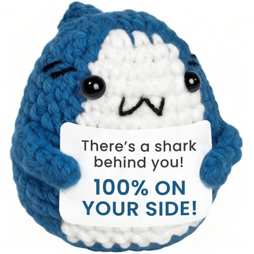 Krinisou Cute Crochet Shark Gift with Support Message Card, Encouragement Gift for Coworker Friend, Small Motivation Gift, Positive Desk Decor for Women Men