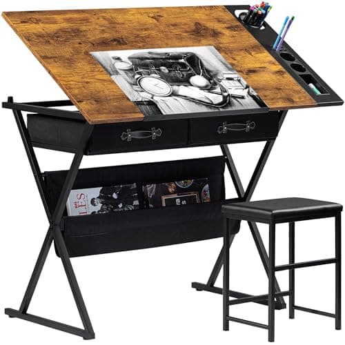 VECELO Drafting Table Art Desk...Reading, Writing, Rustic Brown