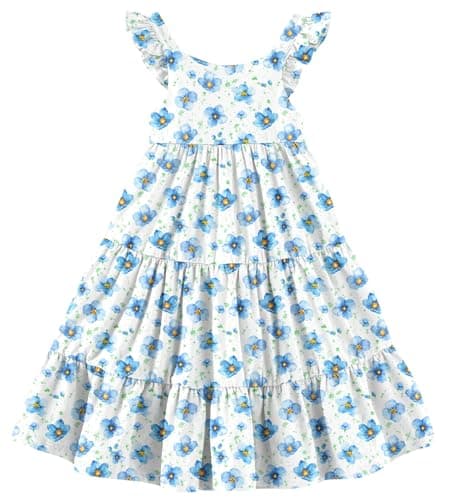 Kimoda Toddler Girl Floral Church Dress Kids Sleeveless Ruffle Dresses for Girls Summer Outfits Beach Sundress Size 5-6