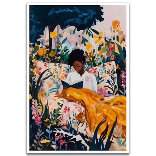 Black Woman Wall Art African American Black Girl Canvas Poster Abstract Modern Prints Painting Afro Women Reading A Book Poster Wall Decor for Bedroom LivingRoom Home Decoration - Unframed 16X24Inch