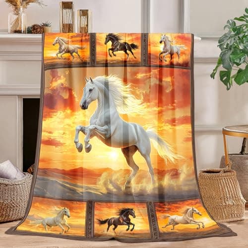 Horse Blanket Horse Decor Cozy Animal Throw Super Soft Plush Flannel Fleece Blanket Gift for Kids Adults Men Women Ultra Warm & Lightweight Flannel, 50"X40"