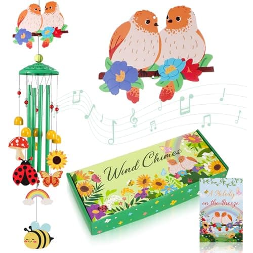 Hoemwarm Bird Wind Chimes for Outside Colorful Metal Garden Decor with Rainbow Bee Butterfly Ladybug Sunflower Outdoor Hanging Wind Chime for Patio Porch Yard Art Gift