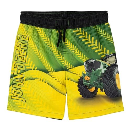 John Deere Tractor Little Boys Swim Trunks Bathing Suit UPF 50+ Neon Green