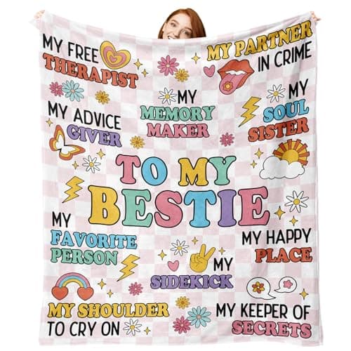 Zzkol Bestie Gifts Flannel Throw Blanket, Vintage Groovy Hippie Birthday Gift Ideas for Best Friend, to My Bestie Soft Retro Blanket Friendship Present for Sister Girls Women 50" x 60"
