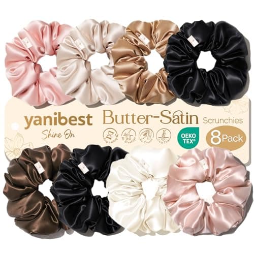 Yanibest 8 Pcs Satin Scrunchies - Silk Scrunchies Ponytail Holders, Soft Satin Hair Ties No Damage, Hair Accessories for Women