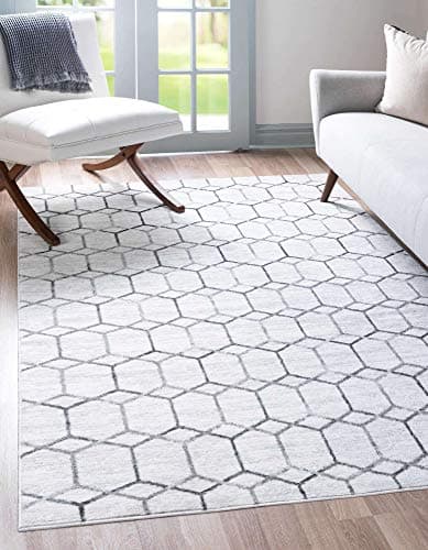 Unique Loom Matrix Trellis Col..." x 8' Rectangle, White/ Gray)