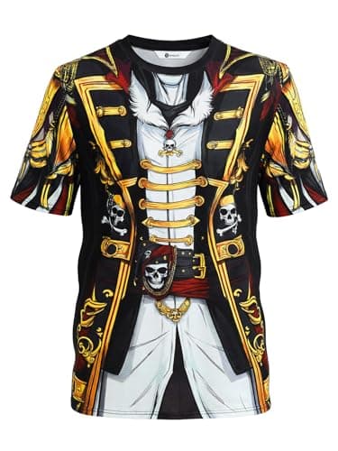 Runcati Mens Pirate Captain T-Shirts Tuxedo Funny 3D Print Cosplay Costume Tees Crewneck Short Sleeve Top Unisex Black