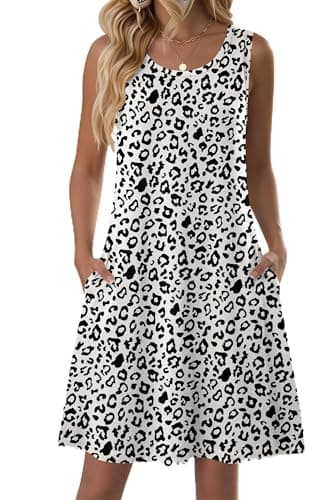 Zeagoo Summer Dresses for Women 2026 Casual Floral Sundress Cute Swing mini Tshirt Dresses Crewneck Sleeveless Tank Sun Dress with Pocket