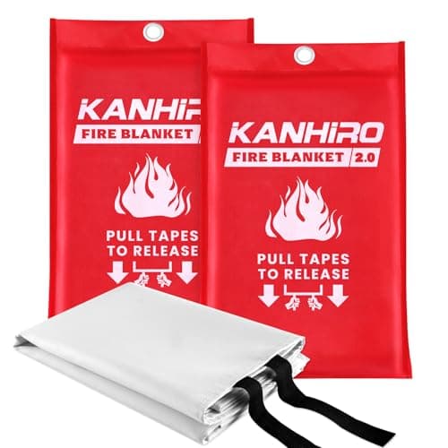 kanhiro Emergency Fire Blanket for Home Kitchen - 2 Pack, 40 in X 40 in, 2.0 Emergency Silicone Fire Blanket