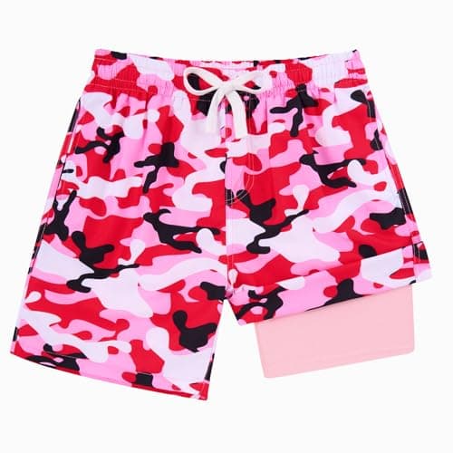 swimsobo Boys Swim Trunks Size 10-12 Swim Shorts for Teen Kids with Compression Liner Orange Camouflage Bathing Suit Swimsuit Boxer Boardhorts