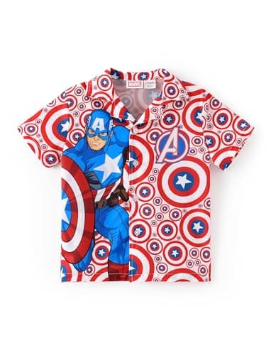 Disney Marvel Avengers Superhero Captain America Boys Hawaiian Shirt Beach Apparel Button Up Shirts Toddler Boy Tropical Shirts Summer Kids Tourist Outfit Short Sleeve Floral Shirt Red 8-9 Years