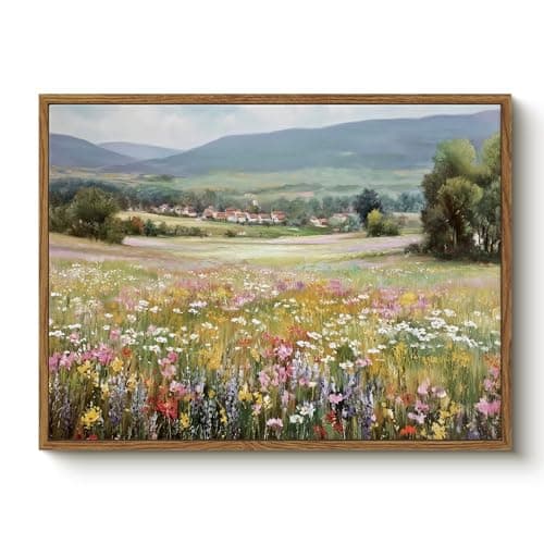 Bzstyleart Framed Vintage Wall Art Vintage Decor for Living Room, Landscape Wall Art Bedroom, Flower Artwork, Modern Farmhouse Decor, Room Decor Aesthetic Christmas Gift for Kitchen, 12 X 16 Inches