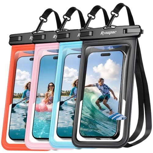 Rynapac Waterproof Phone Pouch [Up to 8.5"] - 4 Pack, IPX8 Waterproof Phone Case with Lanyard for iPhone 17 16 15 Pro Max, Touchscreen & Photograph, Cellphone Dry Bag for Beach Cruise Essentials 2026