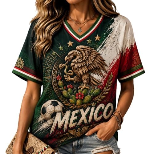 Mexico Jersey Shirts for Women 2026 Soccer Cup Tshirts Game Day World Soccer Fans Jersey Short Sleeve V Neck World Football Match Season Graphic Breathable Tops Playeras De Mexico Dark Green