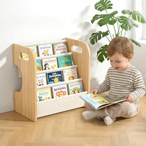XIAZ Bookshelf for Kids Room Wooden Montessori Toddler Bookshelf Solid Pine C-Frame Child Book Shelf with Handle, Portable Single-Sided Kids Nursery Book Organizer Bookcase Easy Install for Study Room
